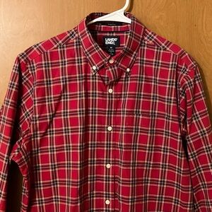 Lands' End Men's Red Plaid Long Sleeve Button Up Traditional Fit Shirt Size M